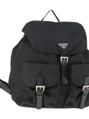 PRADA Backpack Nylon Black Silver Auth 171402